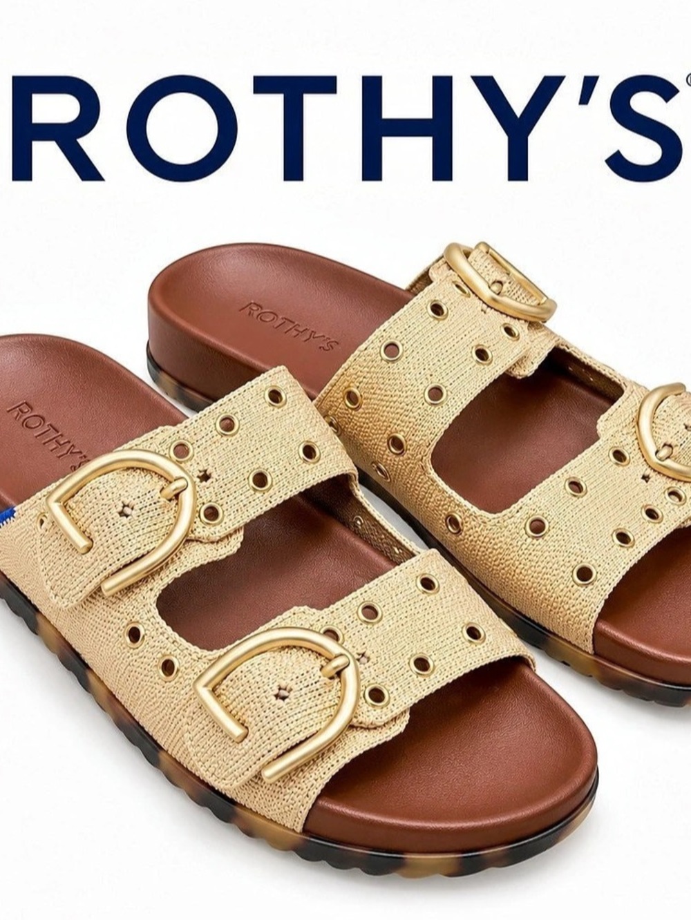 Rothy's The Eyelet Buckle Slide Buckle Slides in Tan US 9.5 NIB